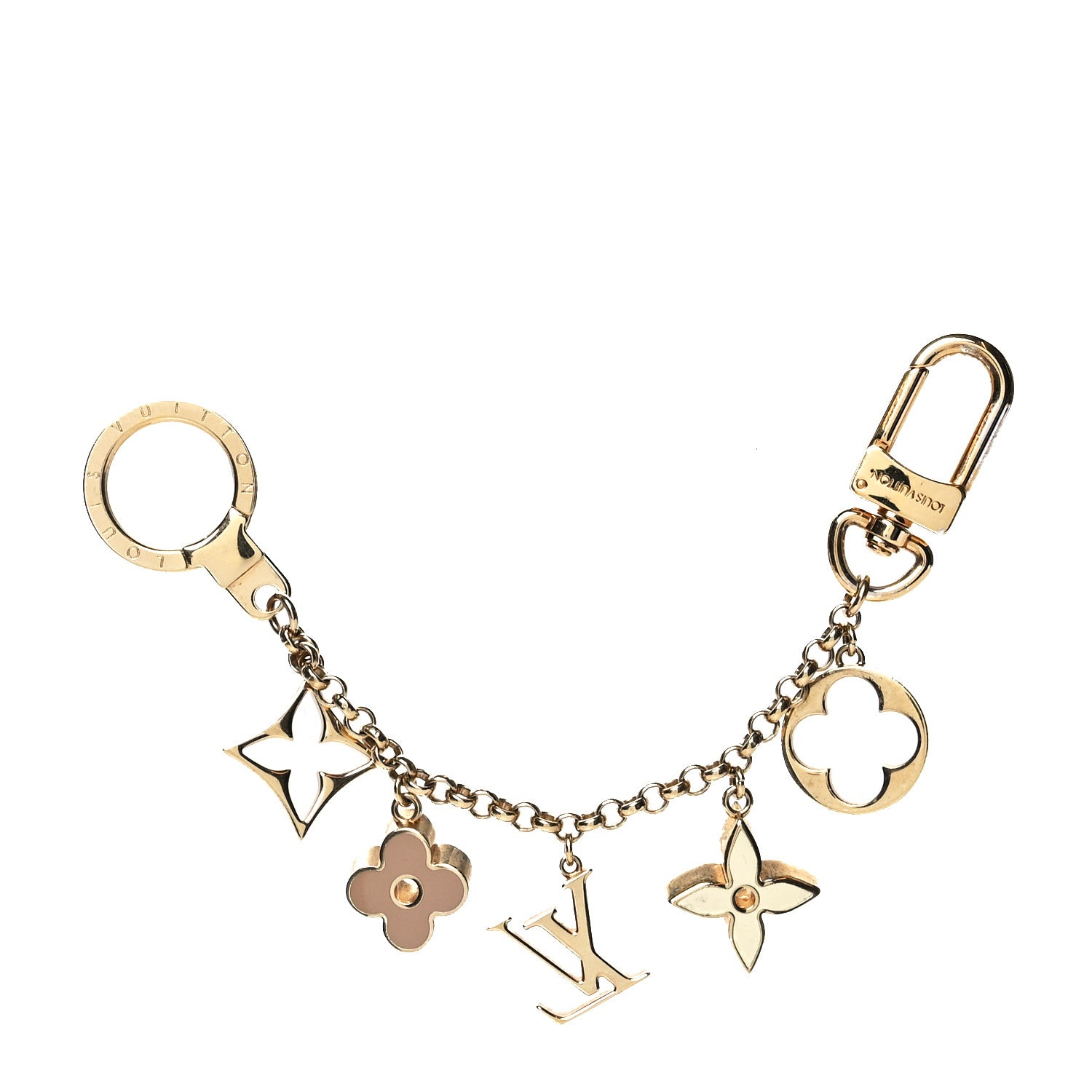 Louis Vuitton Brass Enamel Fleur De Monogram Bag Charm Chain Gold 1 of 4