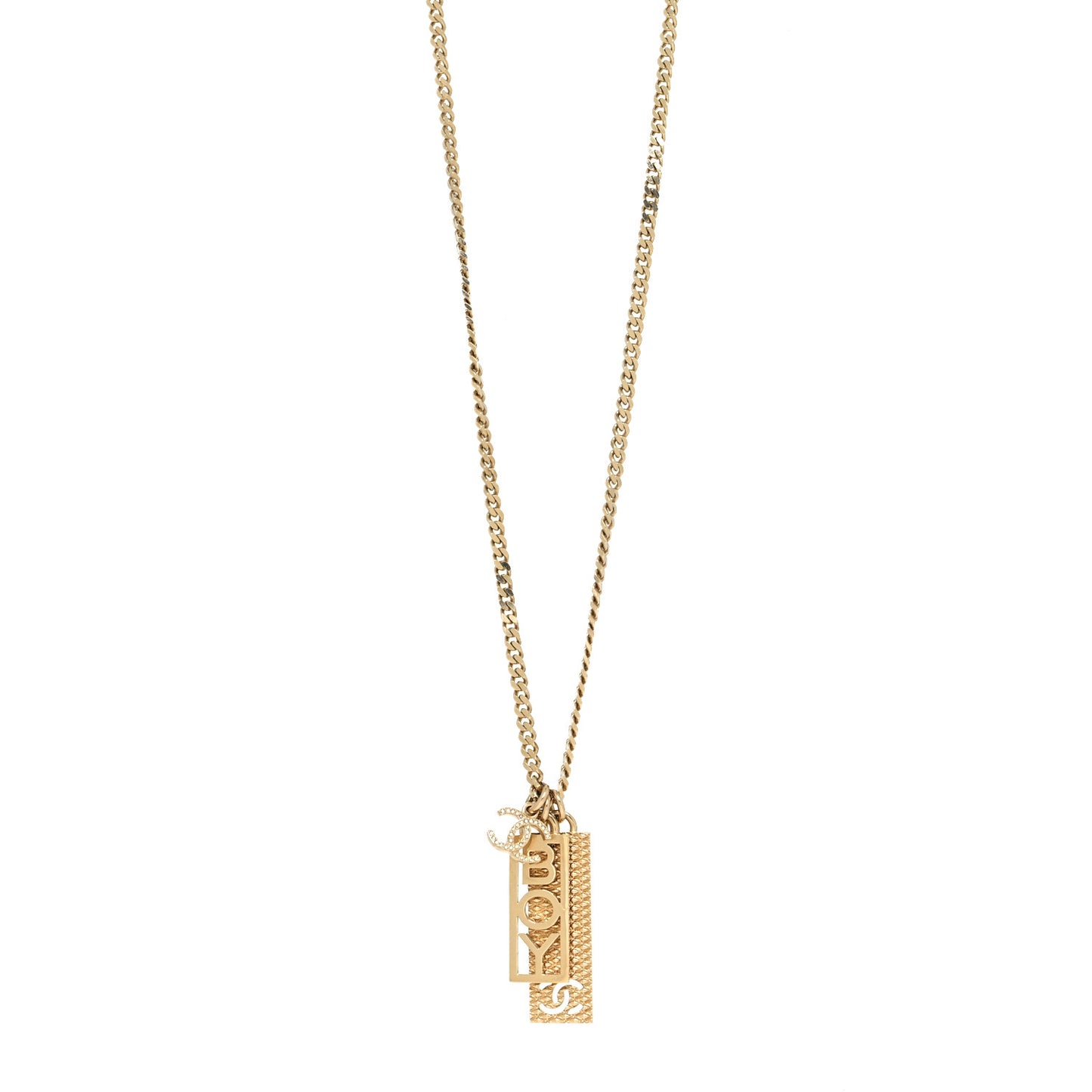 Metal Crystal CC Boy Pendant Long Necklace Gold