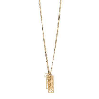 Chanel Metal Crystal CC Boy Pendant Long Necklace Gold 1 of 5