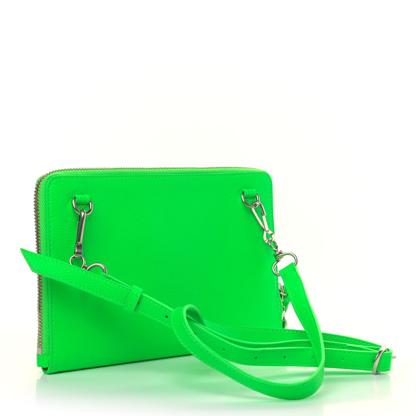 Grained Calfskin Neo Classic Silver Hardware Zip Around Crossbody Fluo Green