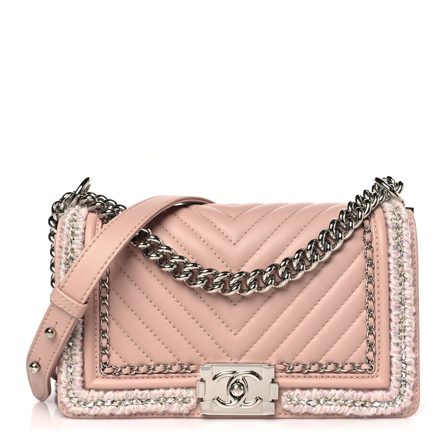 Chanel Calfskin Chevron Tweed Medium Boy Flap Pink 1 of 10