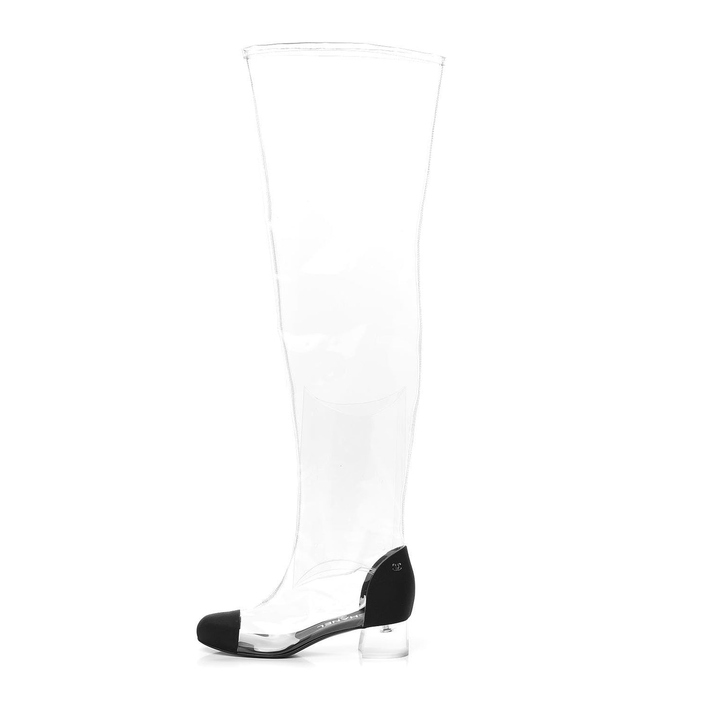 PVC Grosgrain High Boots 36.5 Transparent Black
