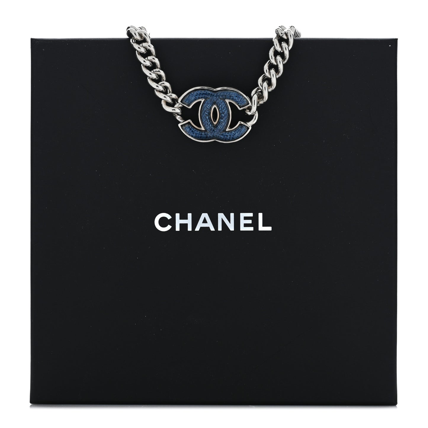 Enamel CC Chain Bracelet Silver Blue