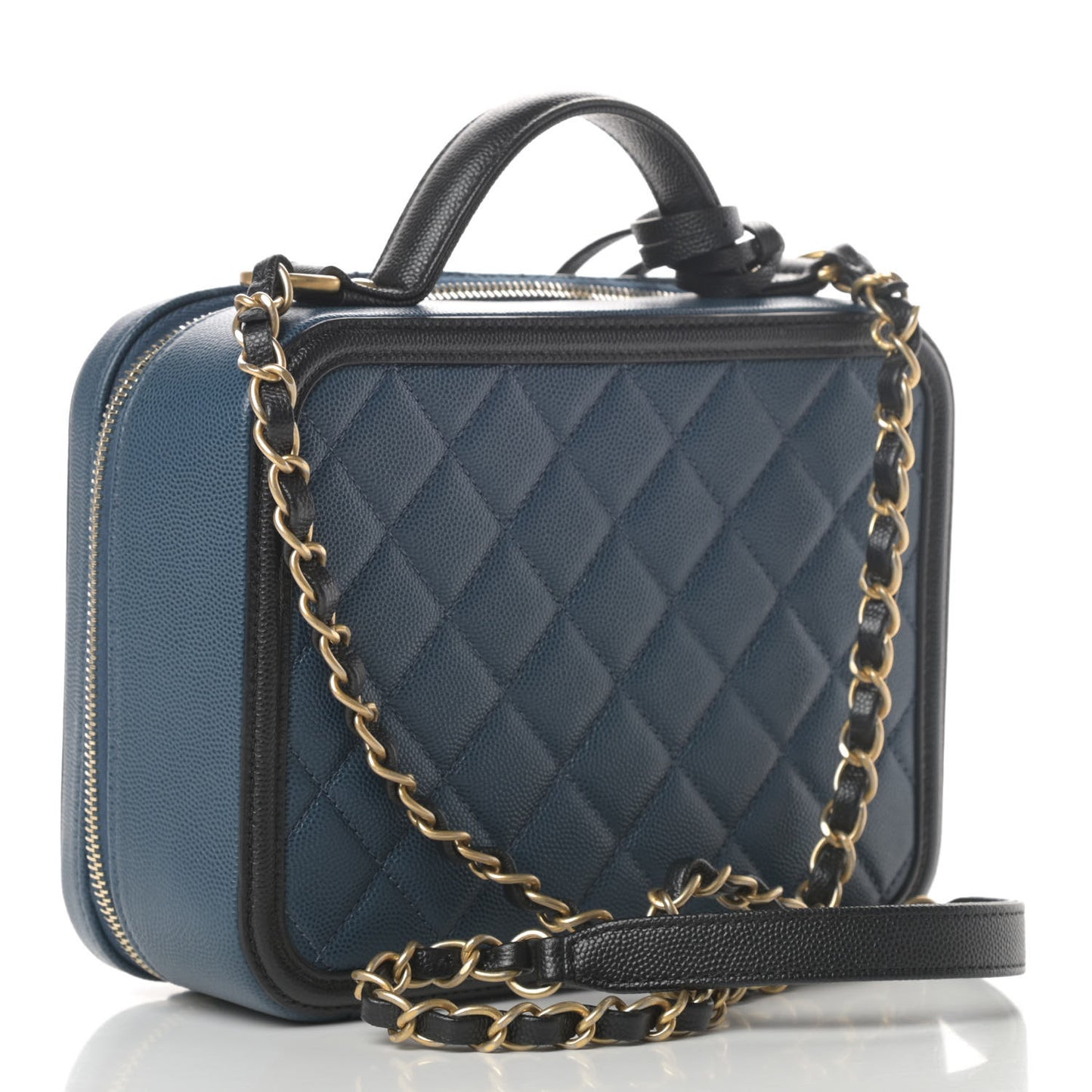 Caviar Quilted Medium CC Filigree Vanity Case Navy Black