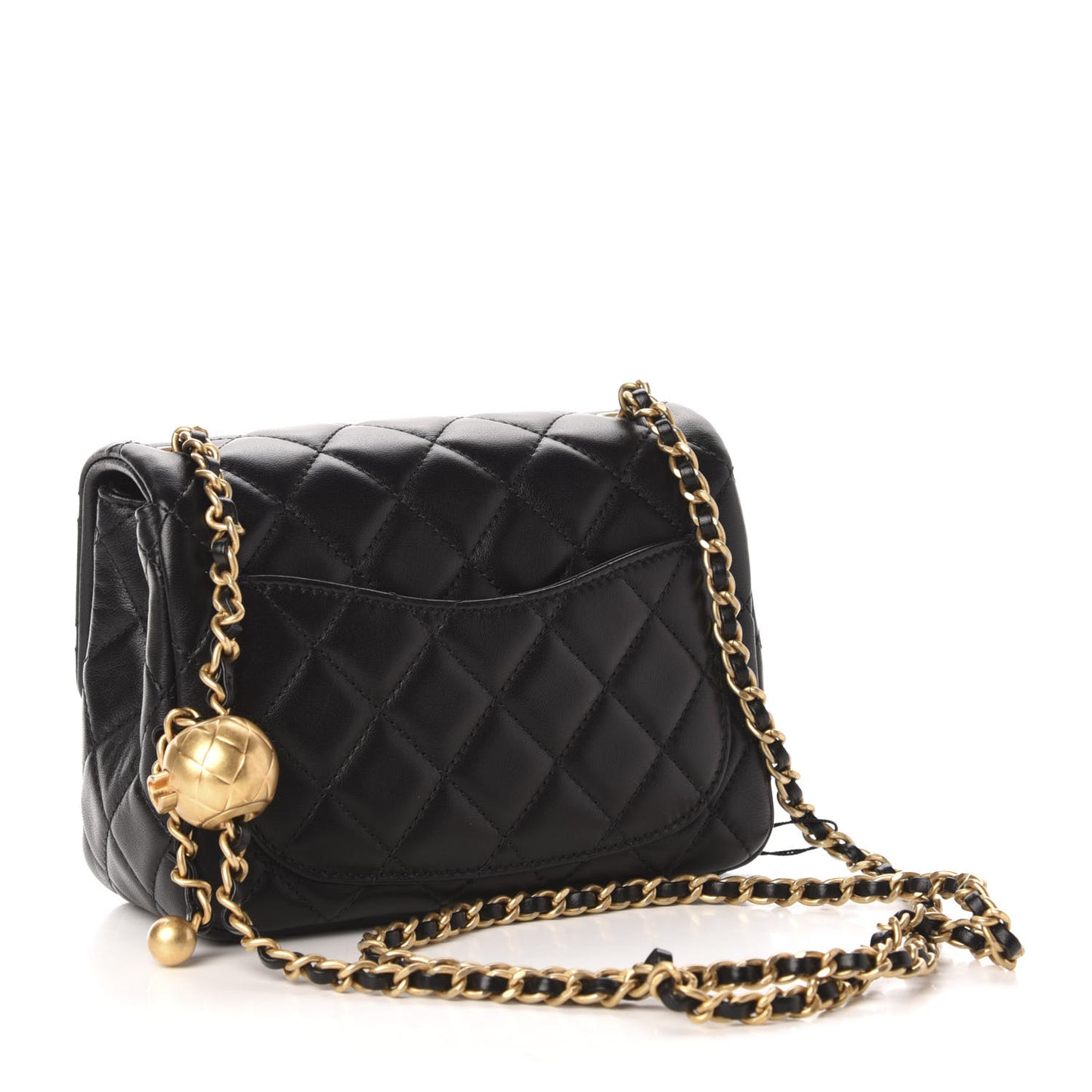 Lambskin Quilted Mini Pearl Crush Flap Black