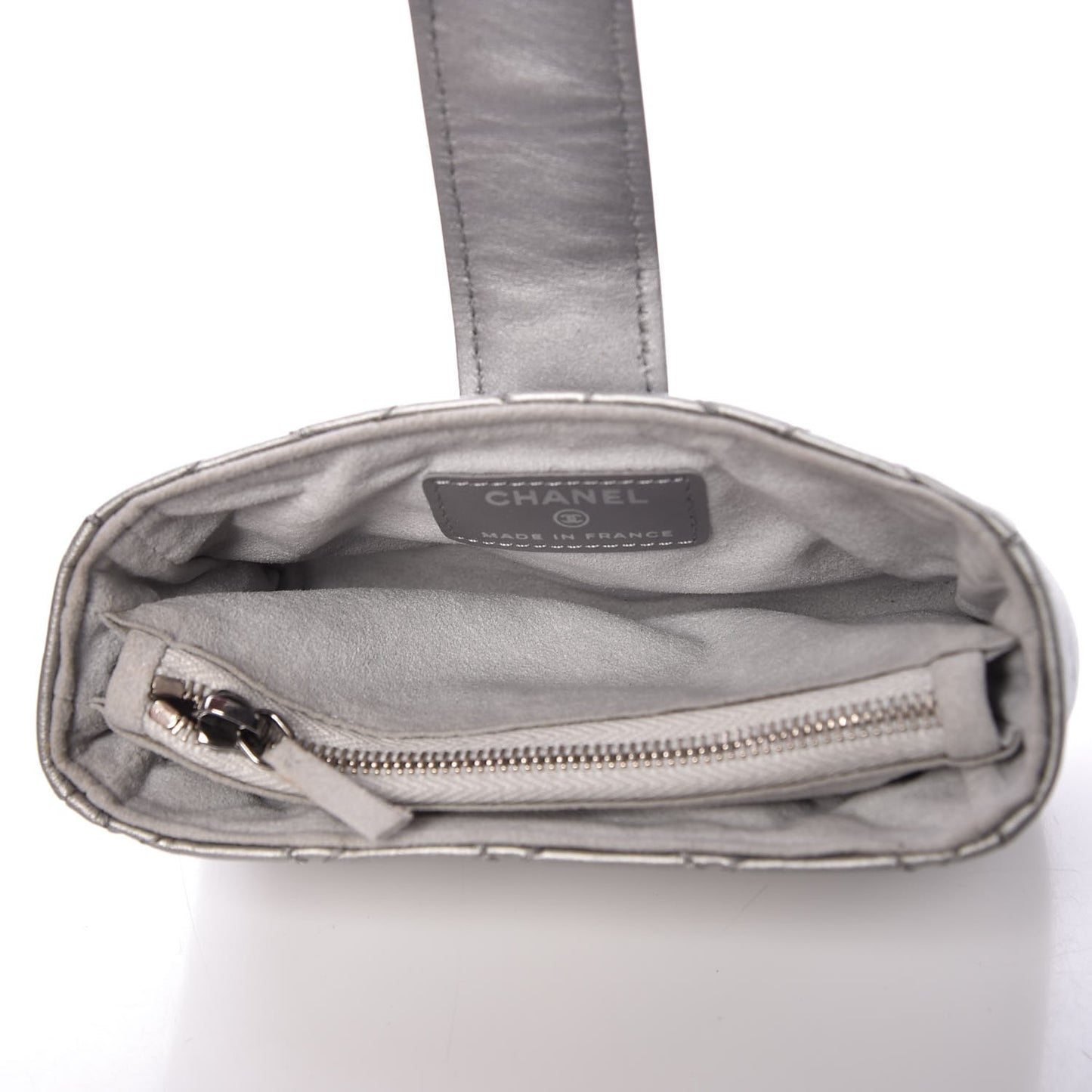 Metallic Aged Calfskin Quilted Mini Phone Holder Clutch Silver