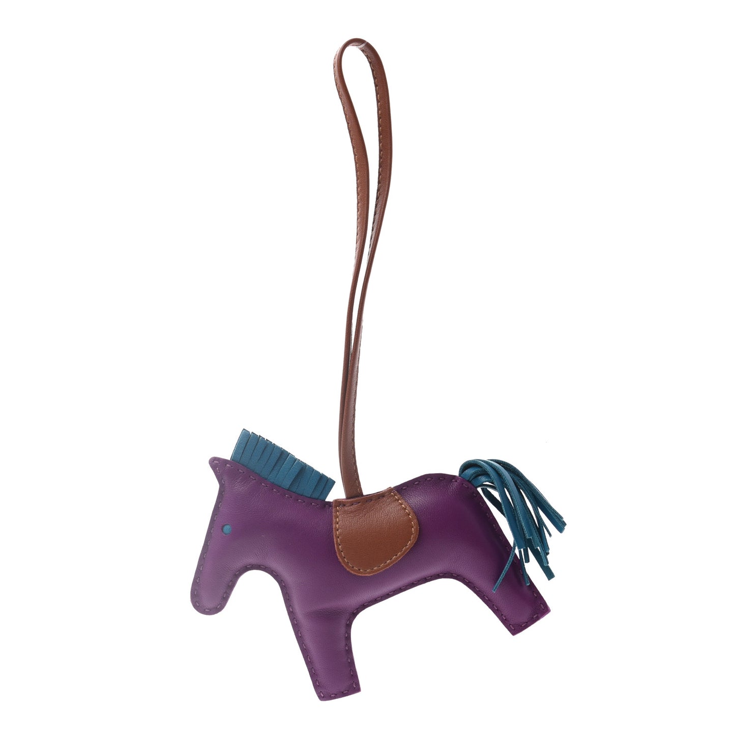 Milo Lambskin Grigri Rodeo Horse Bag Charm MM Anemone Bleu Izmir Fauve