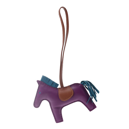 Hermes Milo Lambskin Grigri Rodeo Horse Bag Charm MM Anemone Bleu Izmir Fauve 1 of 3