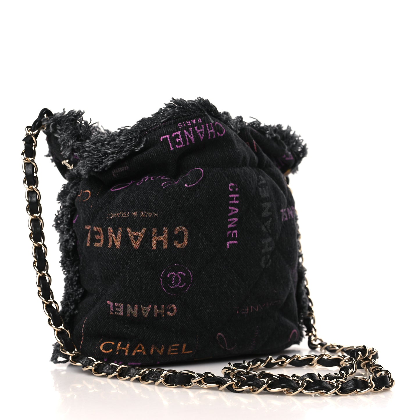 Denim Quilted Mood Small Bucket With Chain Black Multicolor