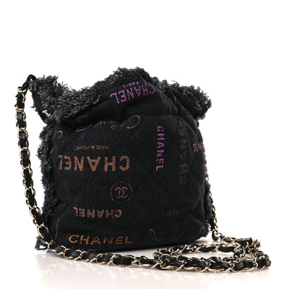 Chanel Denim Quilted Mood Small Bucket With Chain Black Multicolor 3 of 9