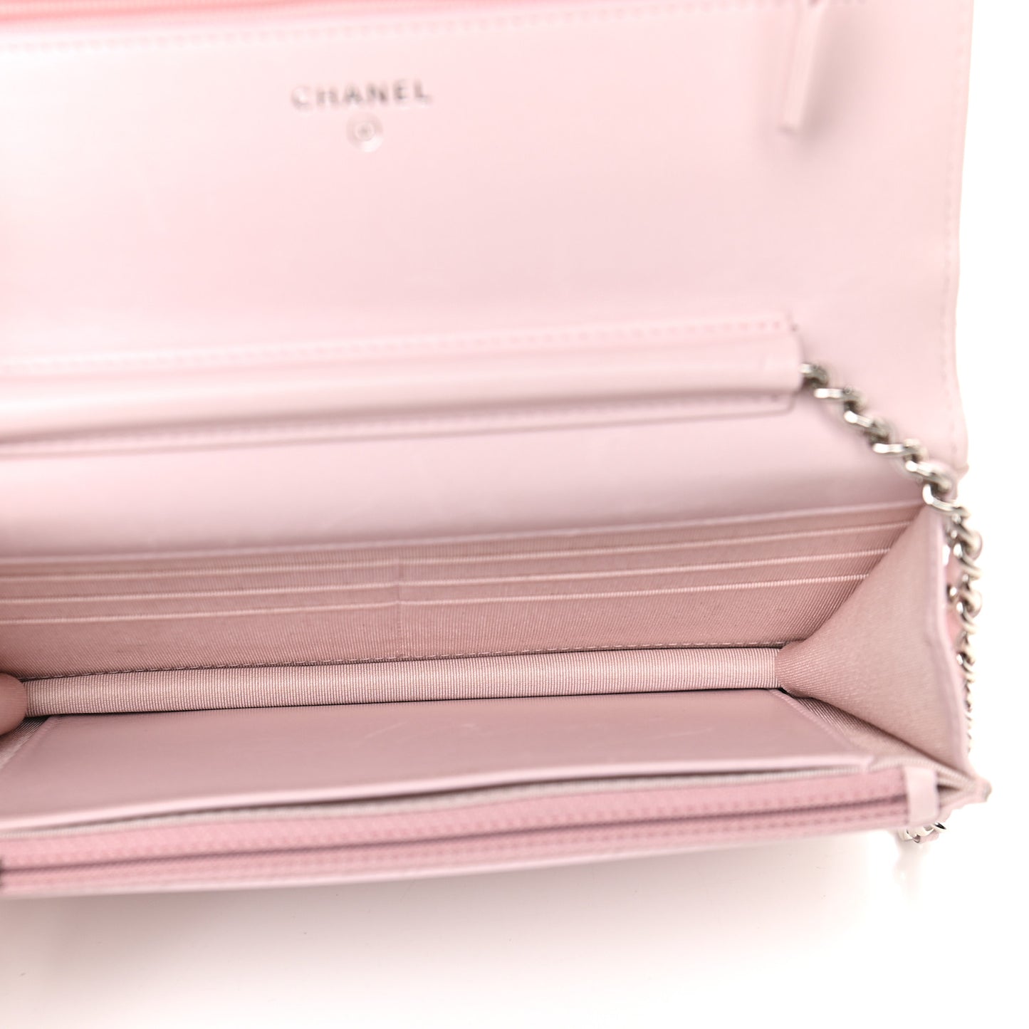 Lambskin Quilted Wallet On Chain WOC Light Pink