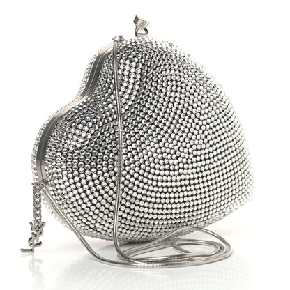 Saint Laurent Swarovski Crystal Heart Love Box Clutch Bag Silver 2 of 4
