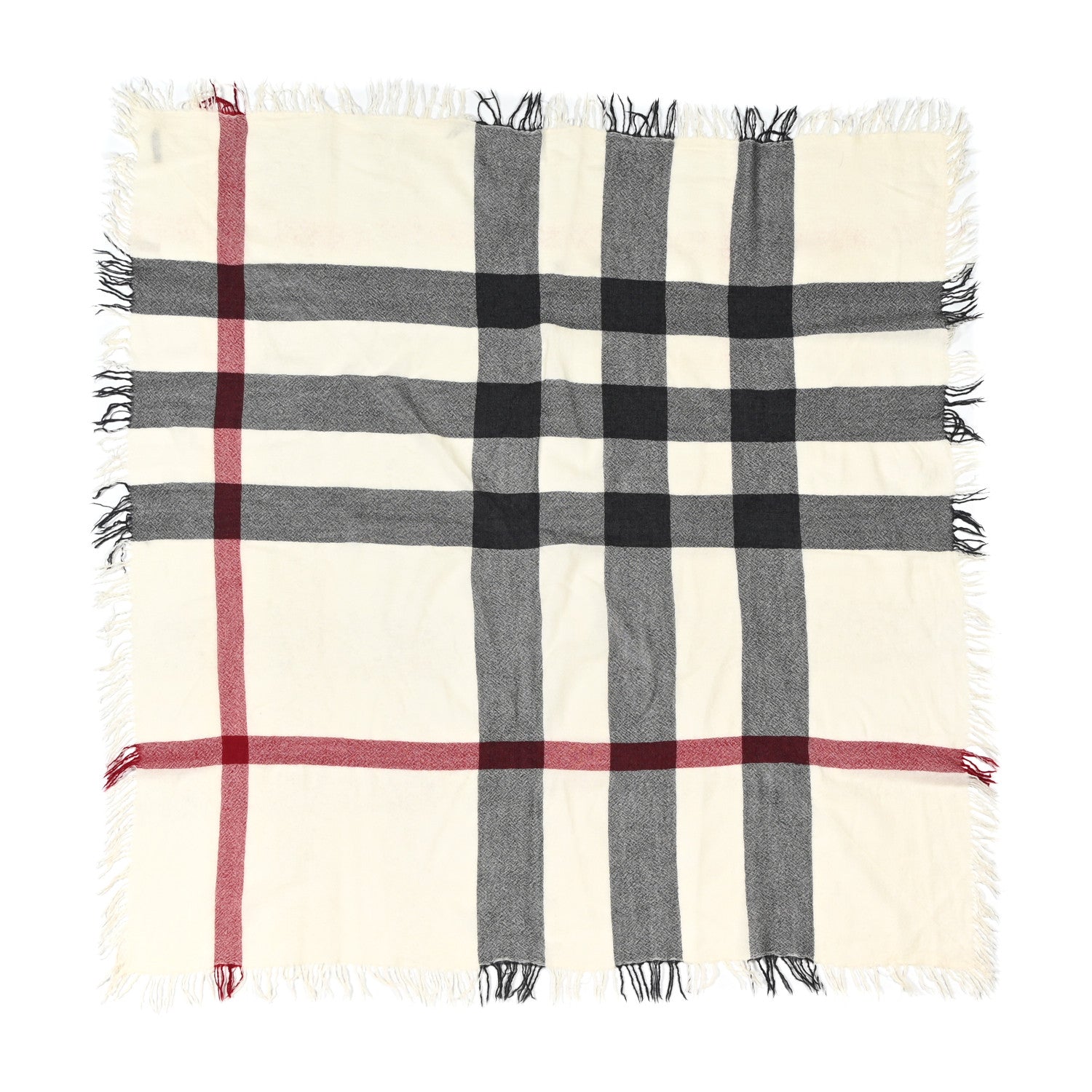 Burberry Merino Wool House Check Square Scarf Ivory 1 of 3