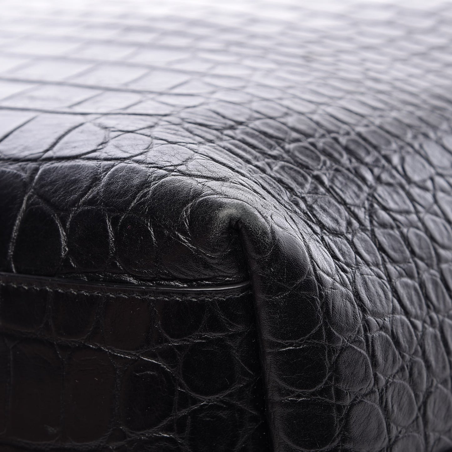 Croc Calfskin Embossed Bold Shopper Tote Black