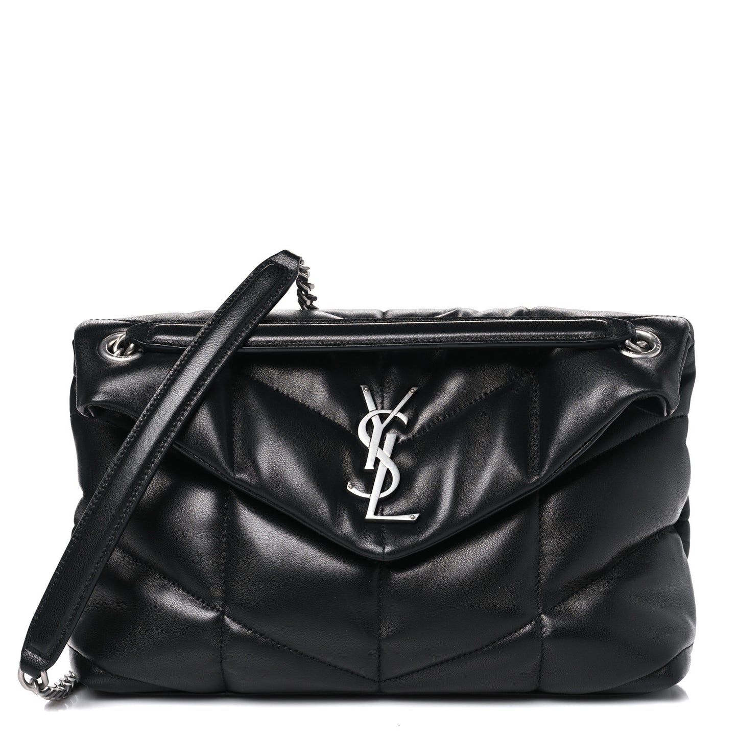 Lambskin Quilted Small Loulou Puffer Monogram Chain Satchel Black