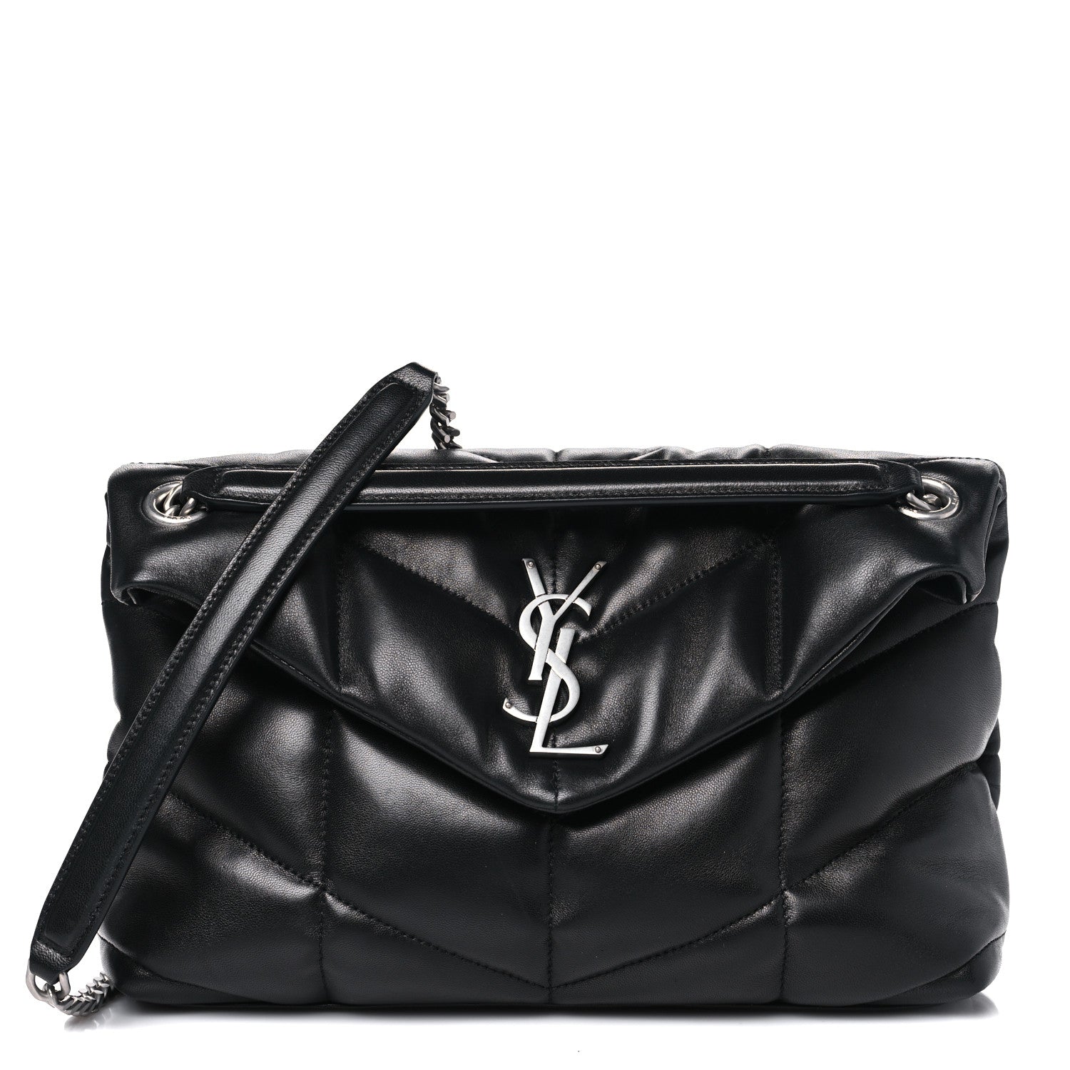 Saint Laurent Lambskin Quilted Small Loulou Puffer Monogram Chain Satchel Black 1 of 11