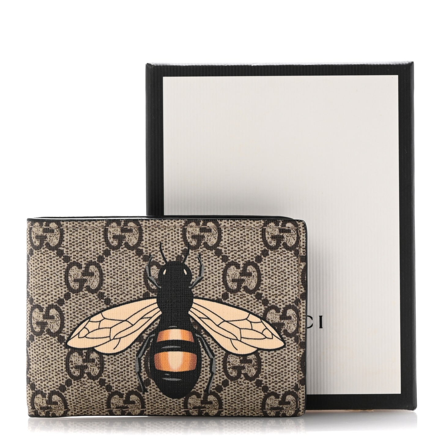 GG Supreme Monogram Bee Bi-Fold Wallet Beige