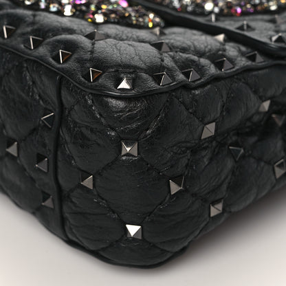 Valentino Garavani Craquele Nappa Butterfly Crystal Medium Rockstud Spike Shoulder Bag Black 7 of 8