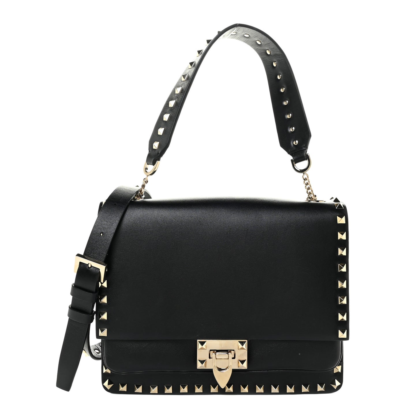 Vitello Rockstud Flip Lock Flap Messenger Black