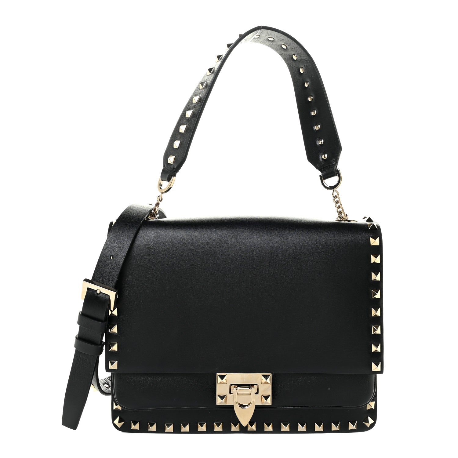 Valentino Garavani Vitello Rockstud Flip Lock Flap Messenger Black 1 of 16