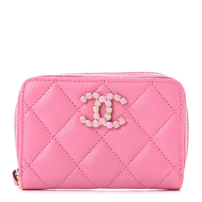 Chanel Caviar Quilted Enamel CC Zip Around Coin Purse Pink 1 of 11
