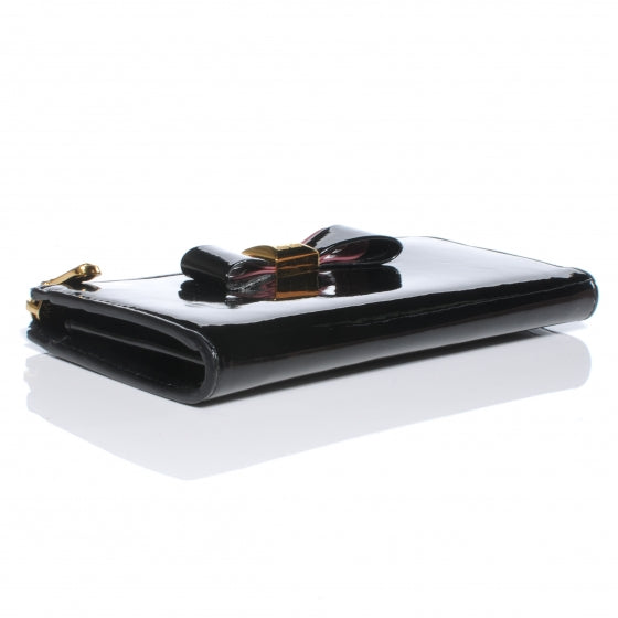 Patent Bow Zip Continental Wallet Black