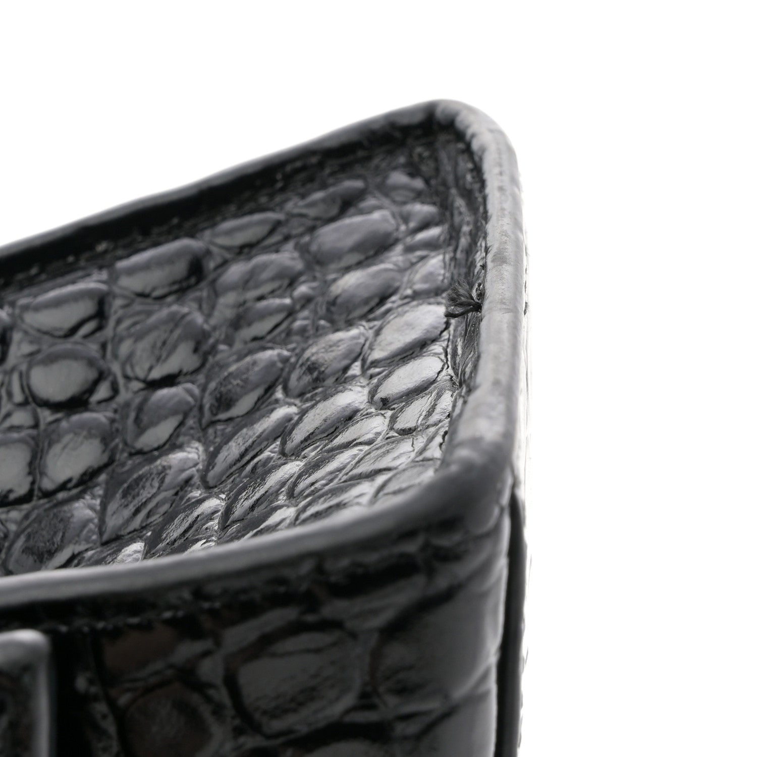 Balenciaga Shiny Calfskin Monochrome Crocodile Embossed Hourglass Top Handle Bag XS Black 11 of 12