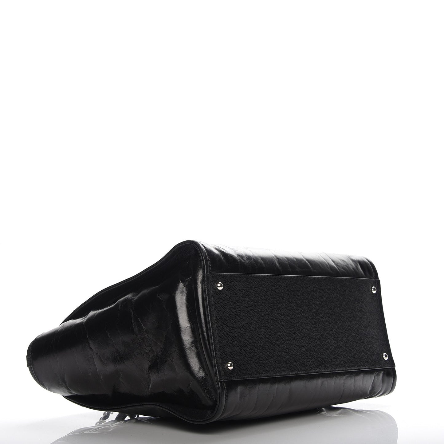 Glazed Calfskin Large Deauville Tote Black