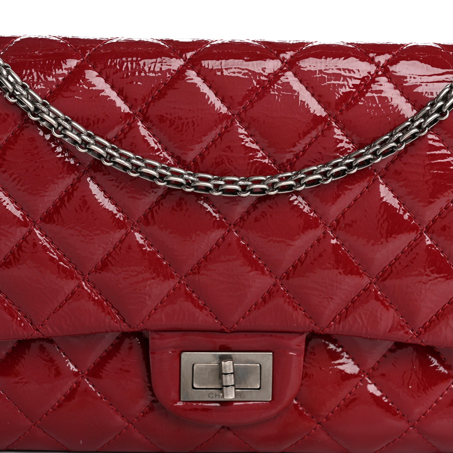 Distressed Patent Quilted 2.55 Reissue 227 Flap Raspberry Red