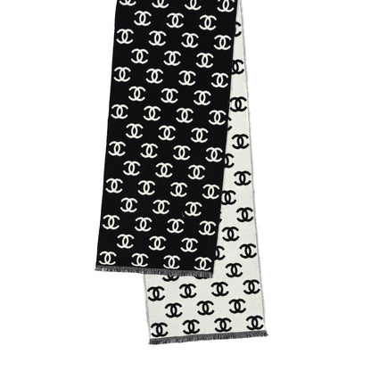 Chanel Wool Cashmere CC Scarf Black White 2 of 3