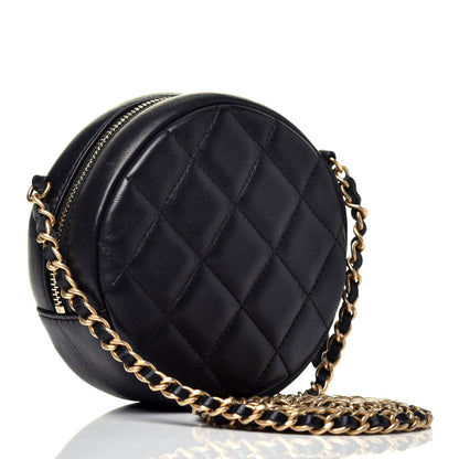 Chanel Lambskin Quilted Studded Round Clutch With Chain Black 3 of 9