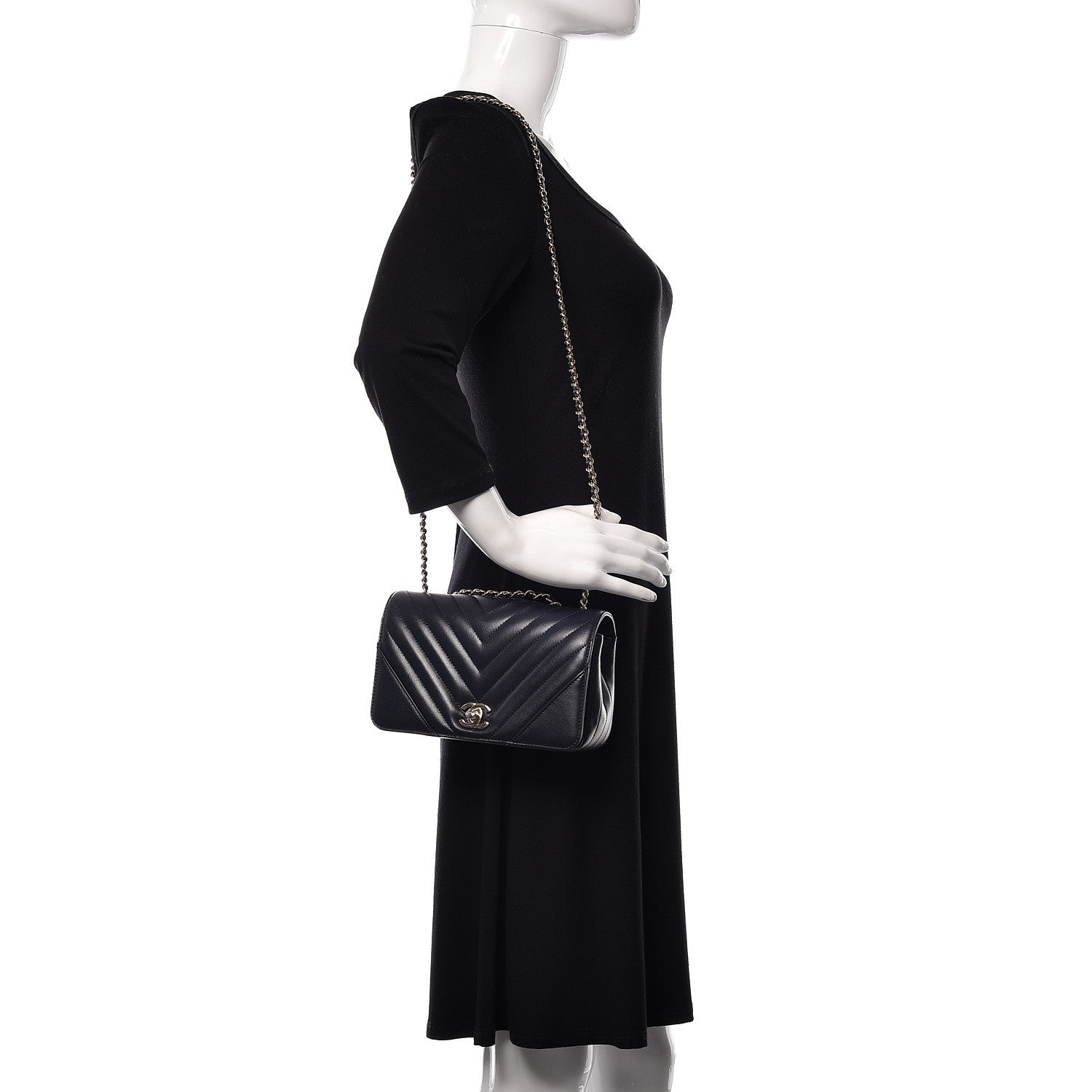 Chanel Calfskin Chevron Quilted Mini Statement Flap Navy Blue 2 of 10