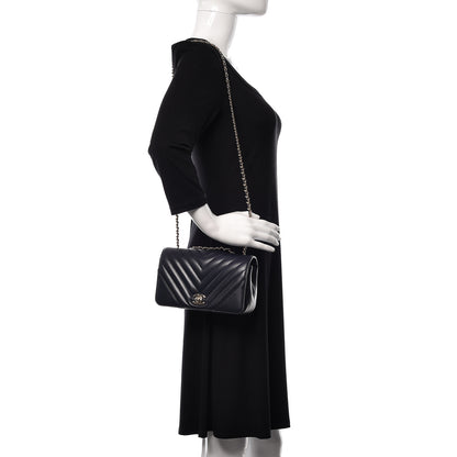 Chanel Calfskin Chevron Quilted Mini Statement Flap Navy Blue 2 of 10