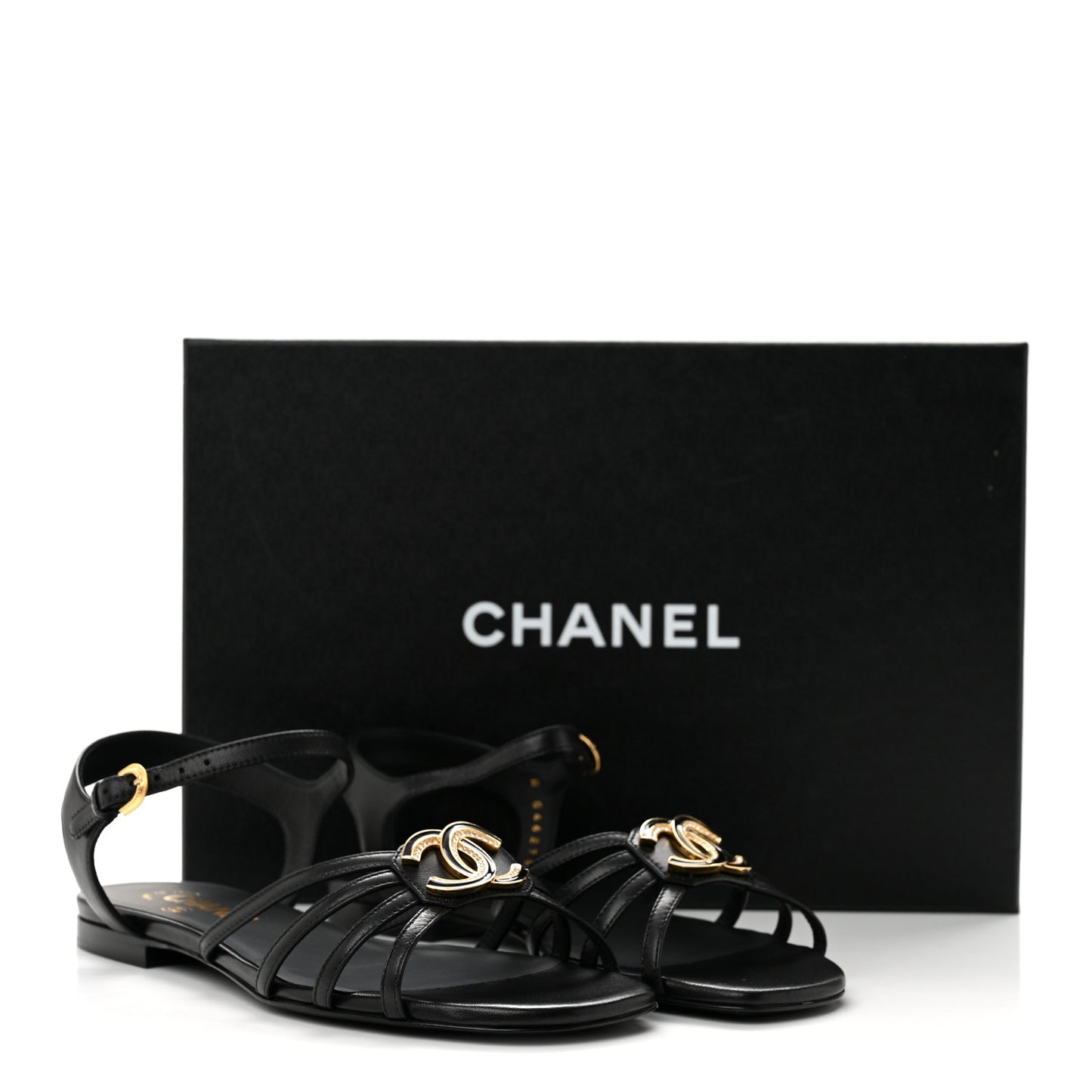 Lambskin Crystal CC Sandals 35.5 Black