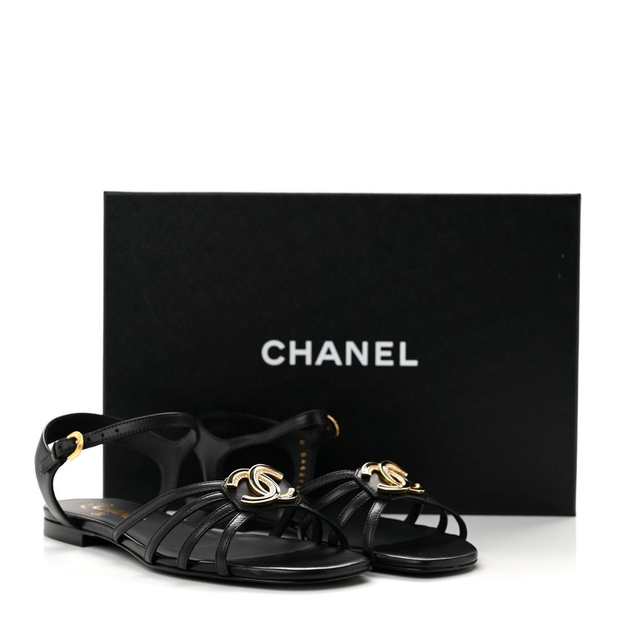 Chanel Lambskin Crystal CC Sandals 35.5 Black 10 of 10