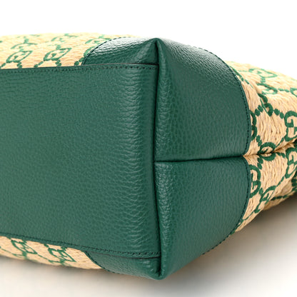 Gucci Straw Jacquard Dollar Calfskin GG Monogram Medium Ophidia Shopping Tote Natural Emerald 10 of 10