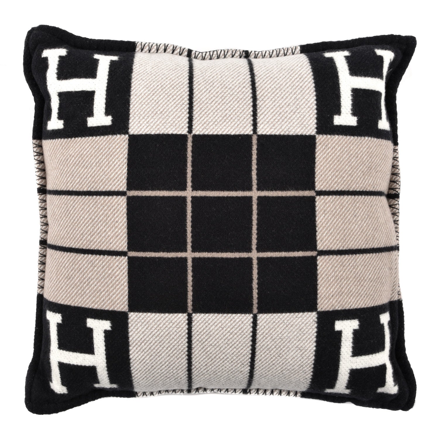 Hermes Wool Cashmere Avalon III Pillow PM Ecru Black 2 of 3