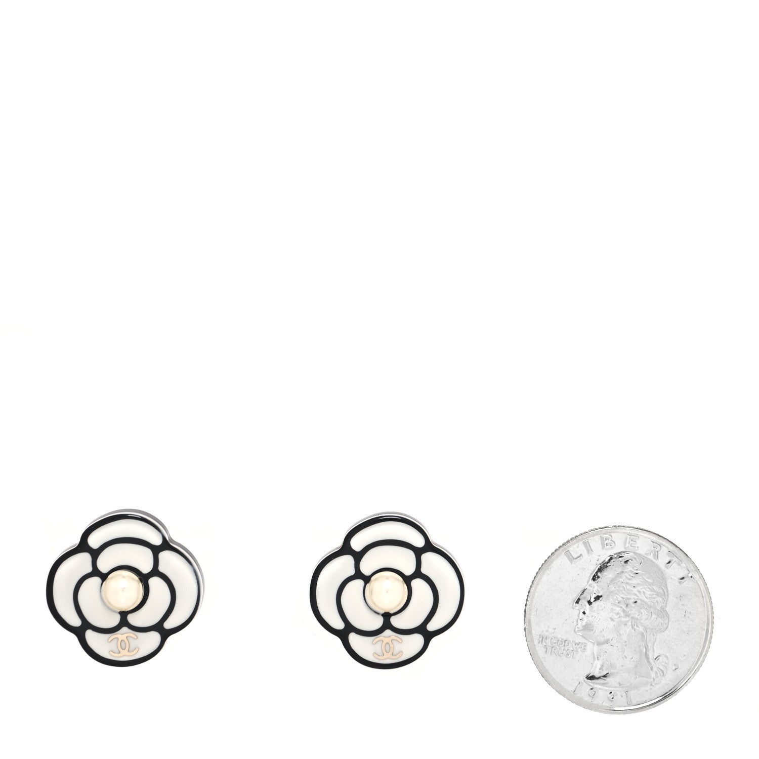 Chanel Resin Pearl Camelia Earrings Black White 2 of 4