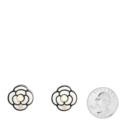 Chanel Resin Pearl Camelia Earrings Black White 2 of 4
