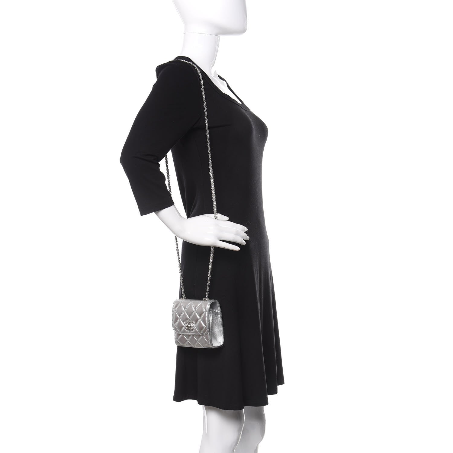 Chanel Metallic Lambskin Quilted Mini Trendy CC Clutch With Chain Silver 2 of 11
