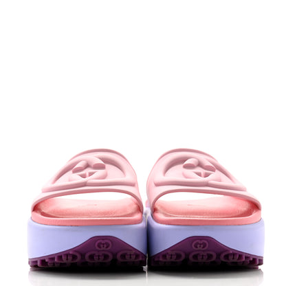 Gucci Soft Rubber Womens Interlocking G Platform 42mm Slide Sandals 38 Sugar Pink 2 of 8