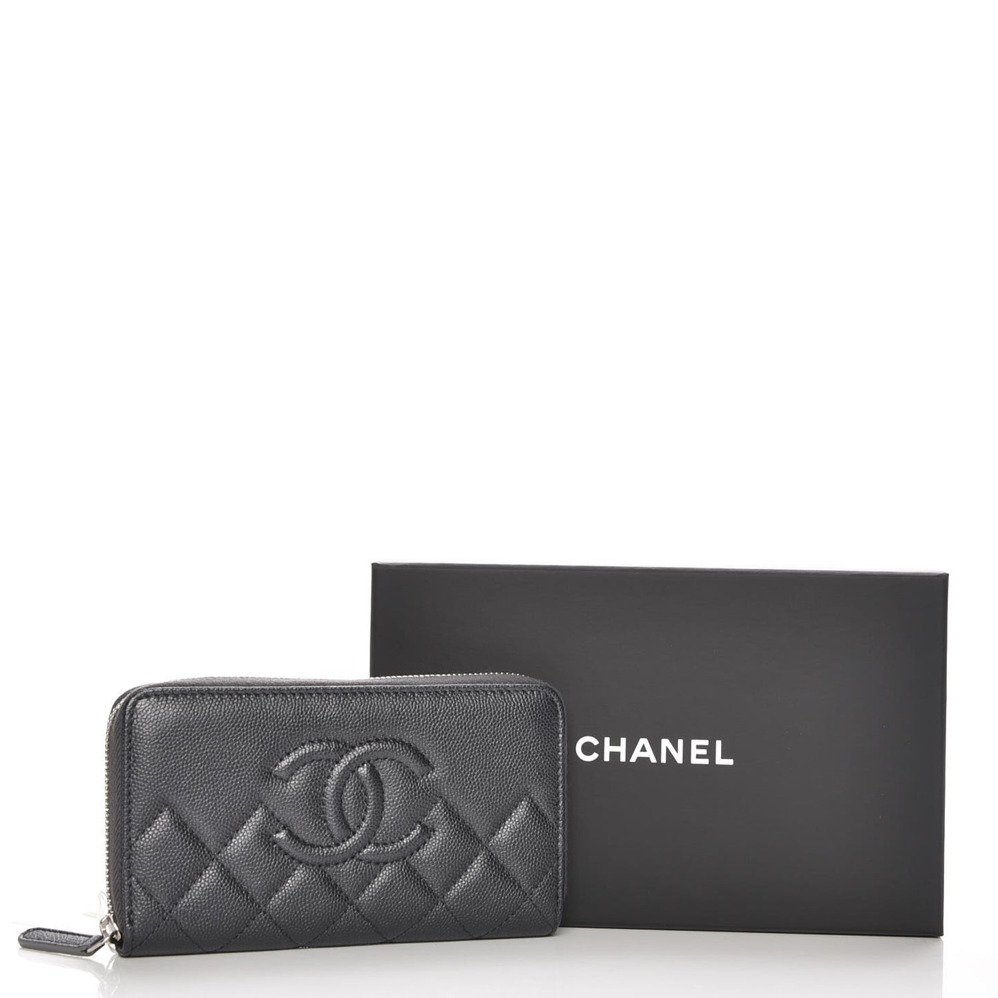 Metallic Caviar Quilted Medium Maxi CC Zip Around Wallet Black