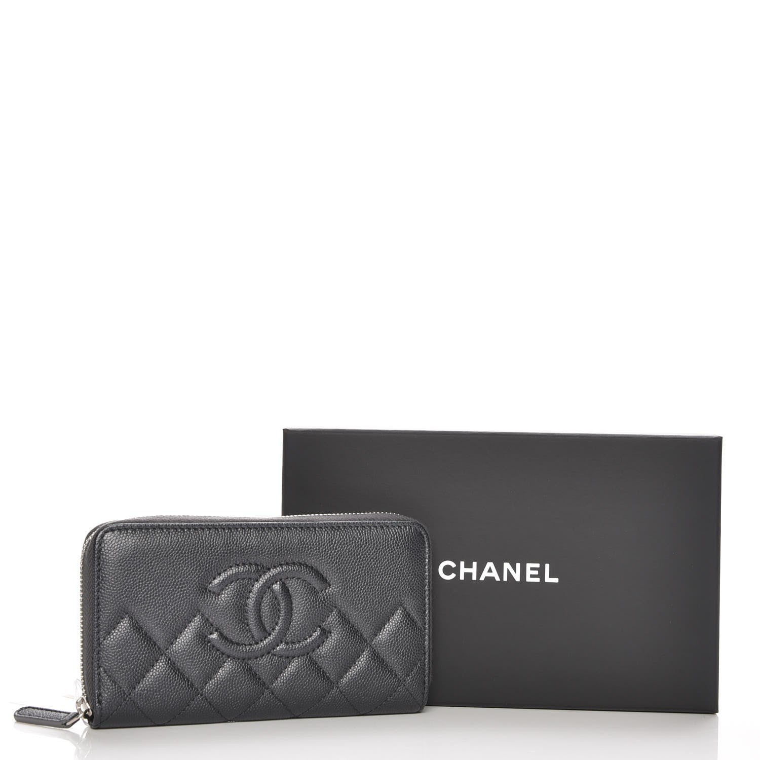 Chanel Metallic Caviar Quilted Medium Maxi CC Zip Around Wallet Black 9 of 9