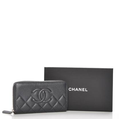 Chanel Metallic Caviar Quilted Medium Maxi CC Zip Around Wallet Black 9 of 9