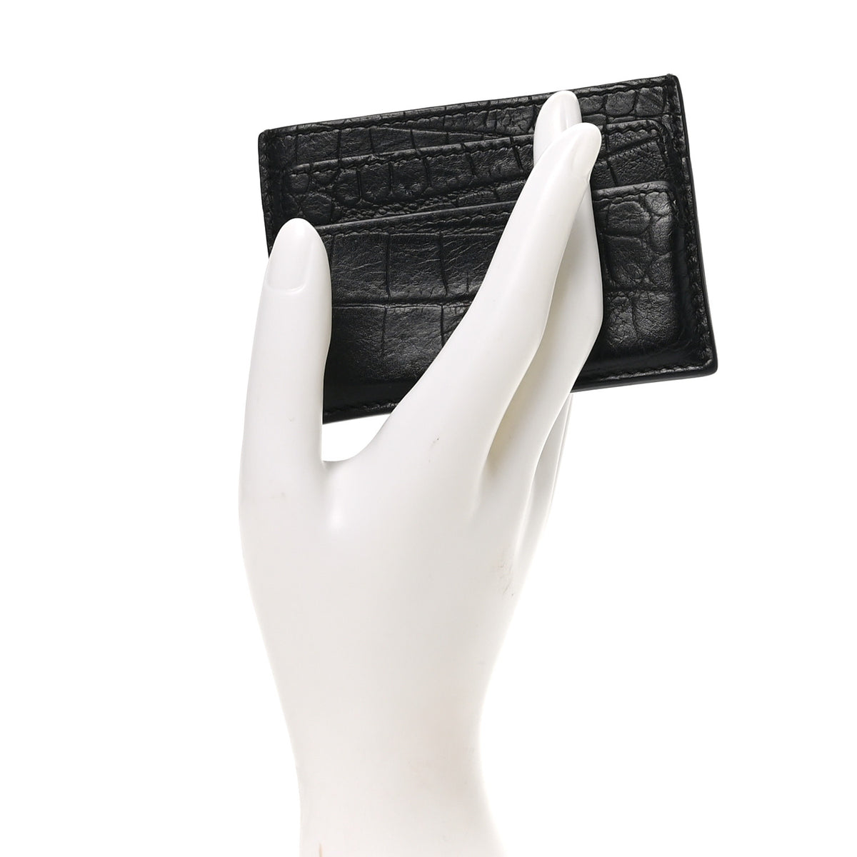 Calfskin Crocodile Embossed Skull Card Holder Black