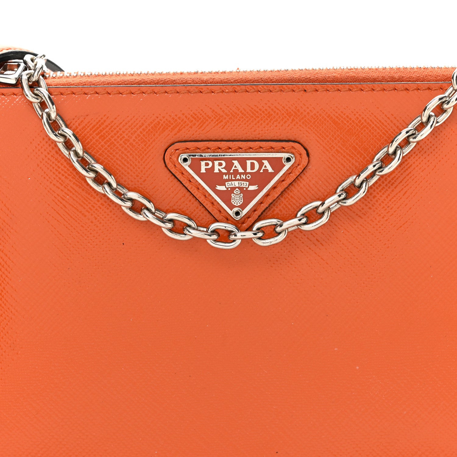 Prada Saffiano Vernice Chain Crossbody Bag Papaya 7 of 11
