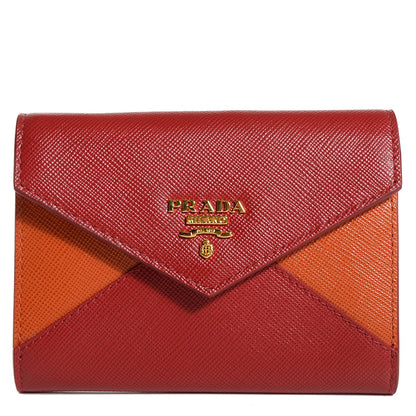 Prada Saffiano Bi-Color Wristlet Wallet Fuoco Papaya 1 of 10