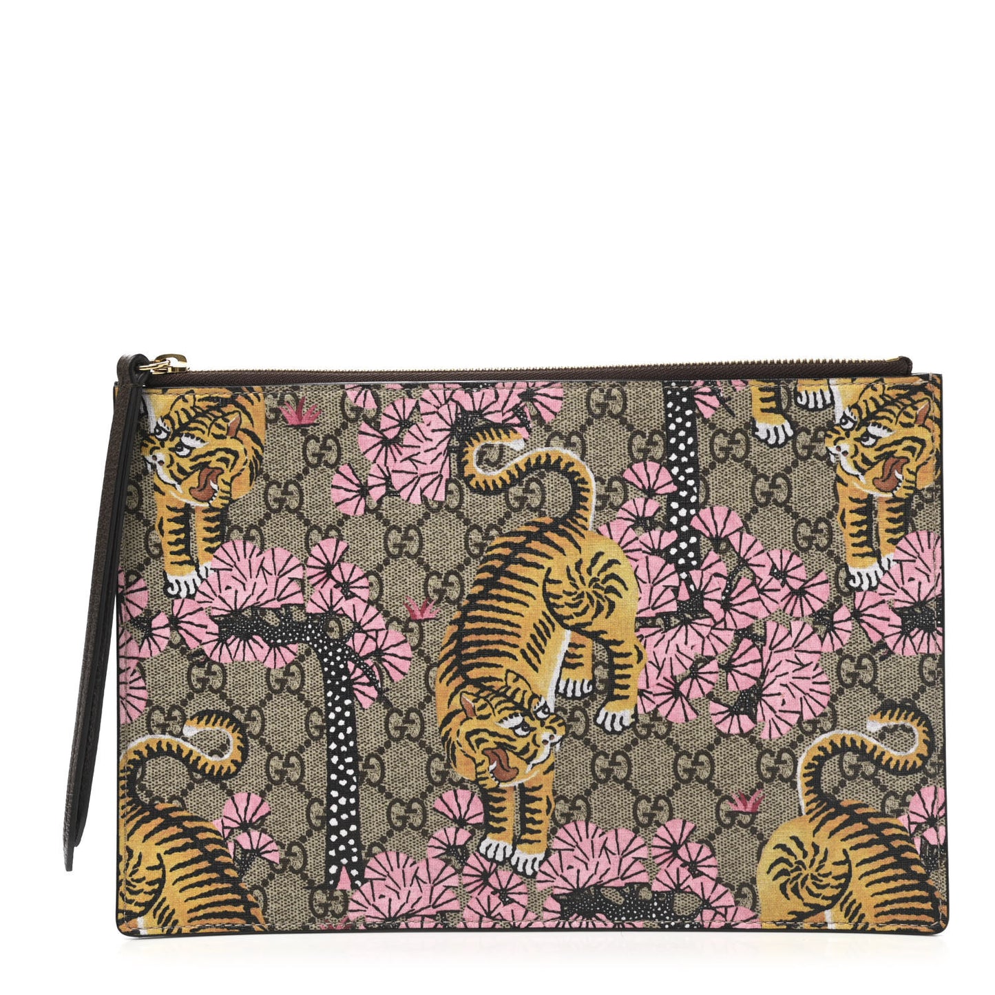GG Supreme Monogram Bengal Zip Pouch Beige New Acero Crop Pink