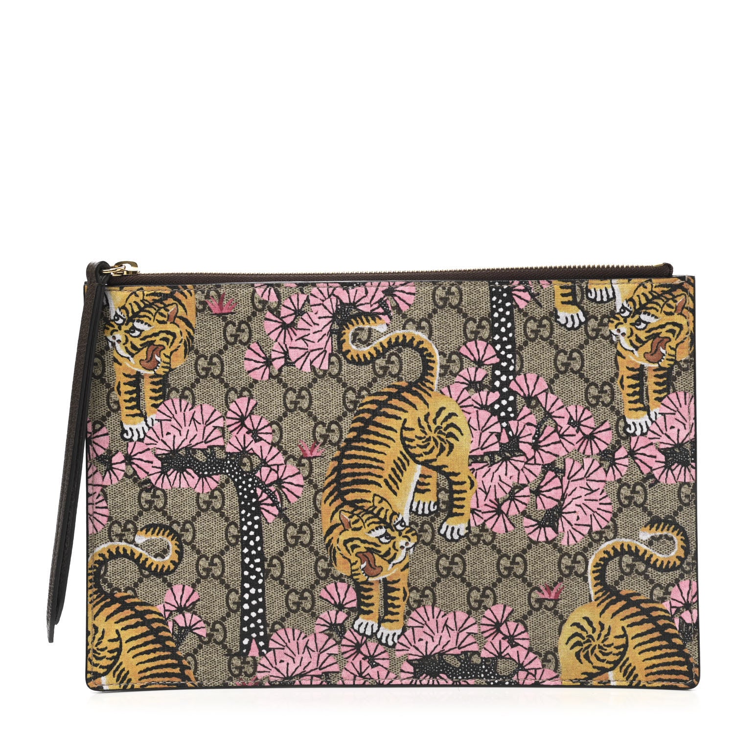 Gucci GG Supreme Monogram Bengal Zip Pouch Beige New Acero Crop Pink 1 of 7