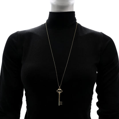 Tiffany 18K Yellow Gold Vintage Oval Key Pendant Bead Chain Necklace 2 of 5